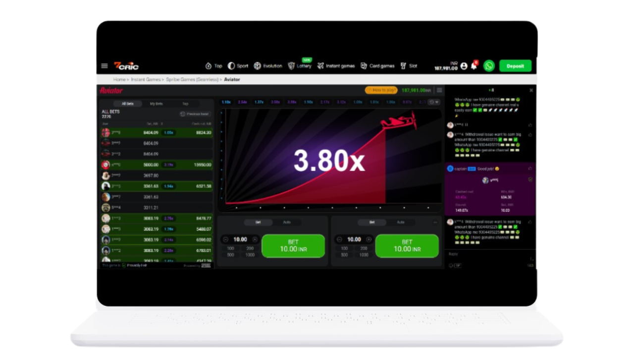 Play Aviator on 7cric